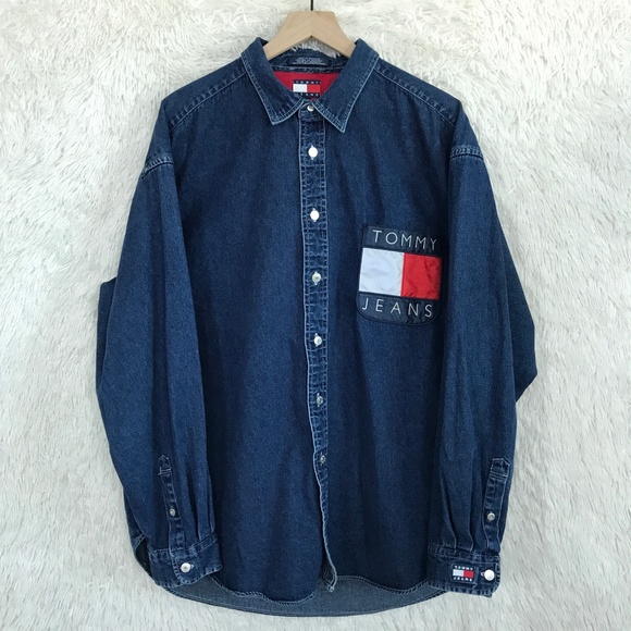 Tommy Hilfiger Other - Vintage Denim Shirt 90s Logo Flag Tommy Jeans